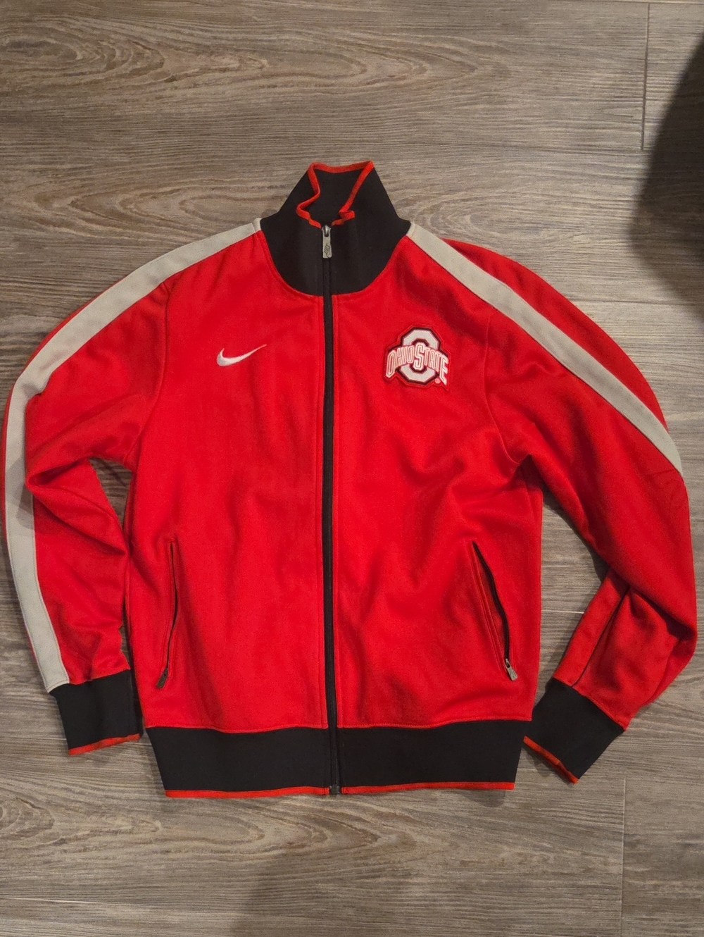 Nike Red Men’s Performance Jacket with Gray Shoulder Stripes